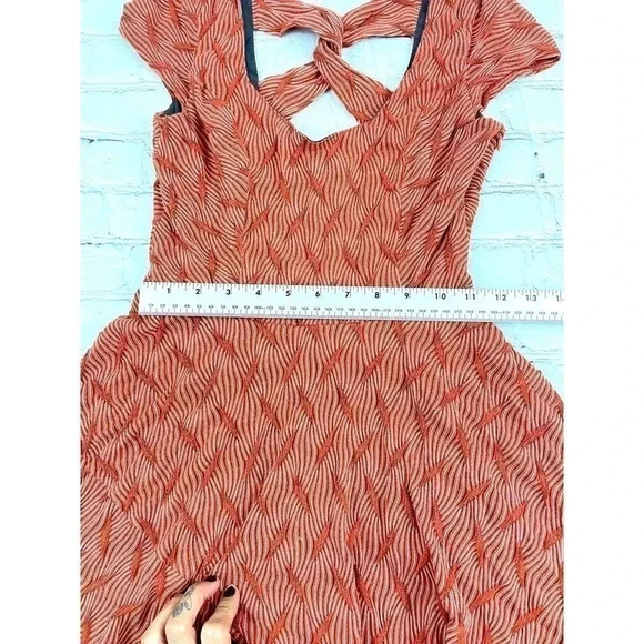 Orange Textured Fit & Flare Dress SMALL Cross Back Cap Sleeves Bar iii - Picture 13 of 16